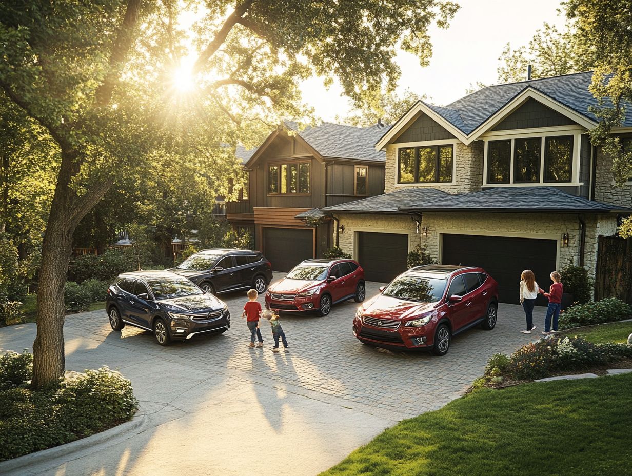 Family posing with a used car