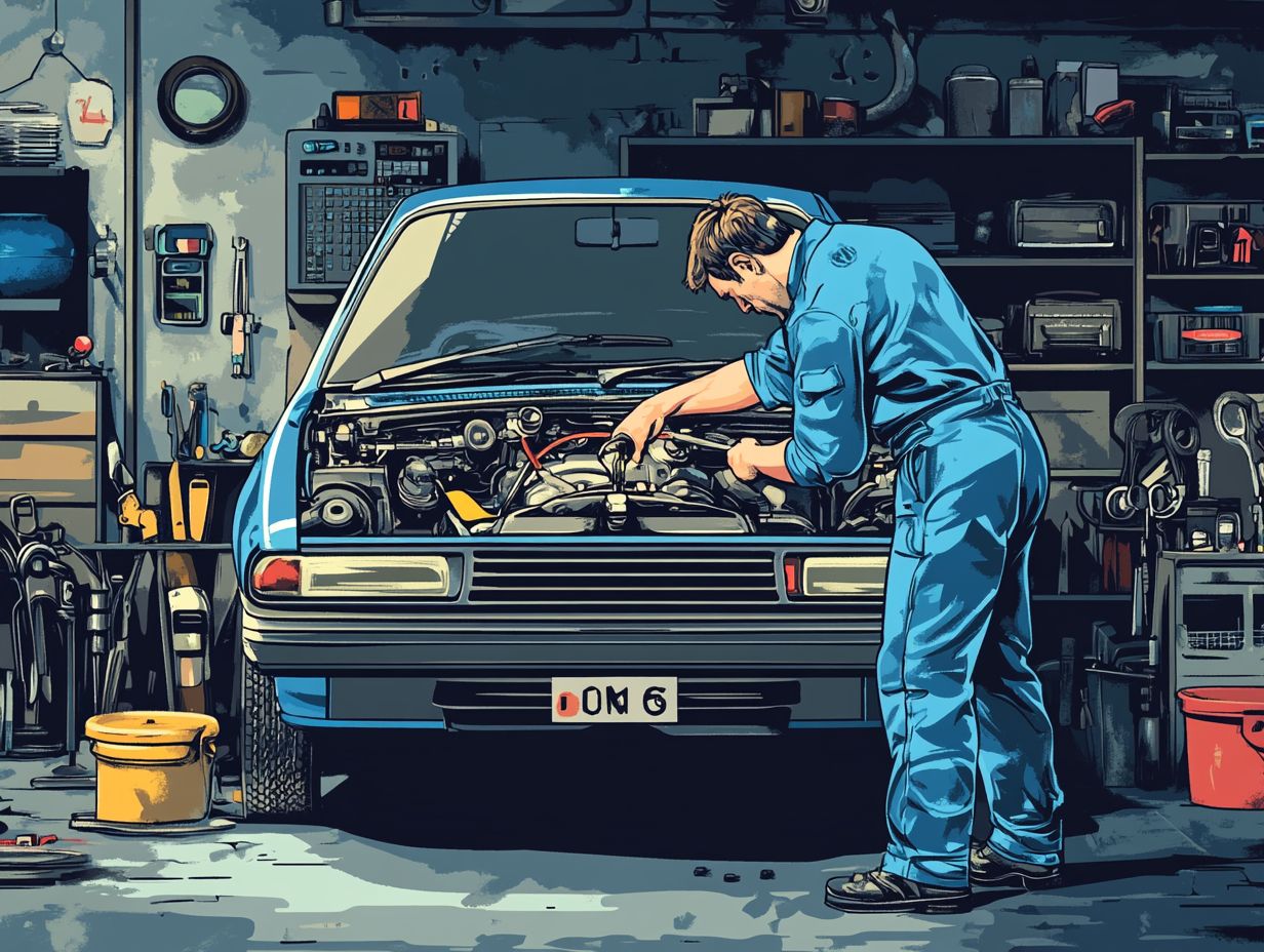 Mechanic inspecting brake pads for a vehicle