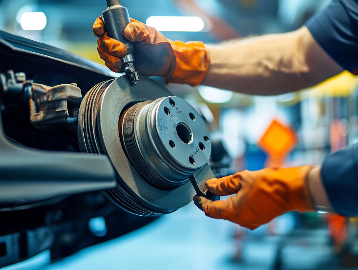 A mechanic inspecting a car's brake system