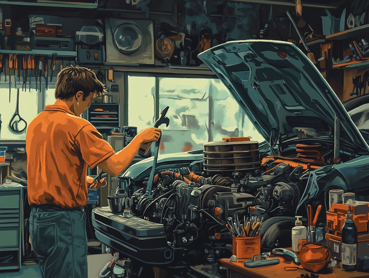 A mechanic replacing a timing belt in a car