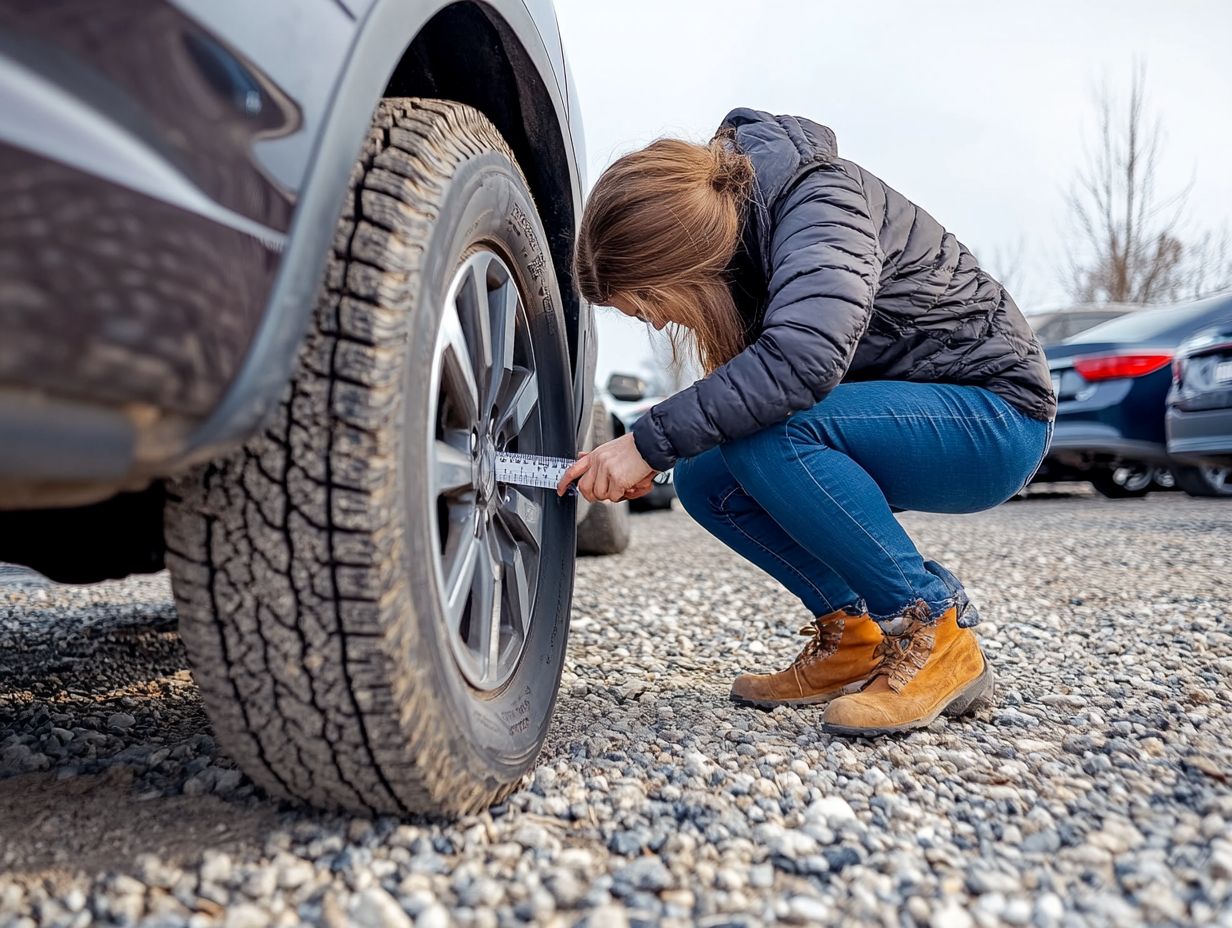 A person checking the tire pressure of a vehicle