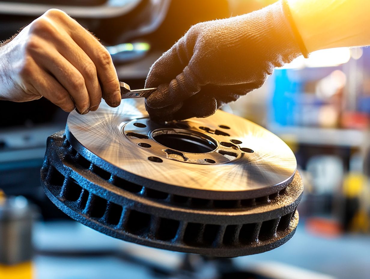 An illustration of brake pads being inspected