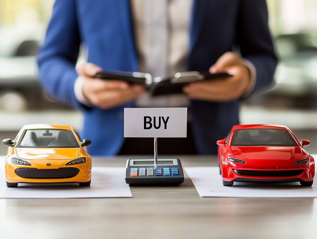 Infographic comparing leasing and buying a vehicle.