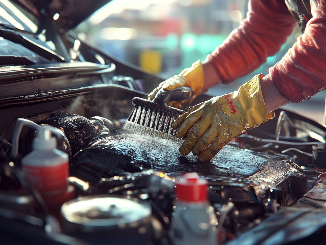 A clean engine bay being rinsed, showcasing effective cleaning techniques.