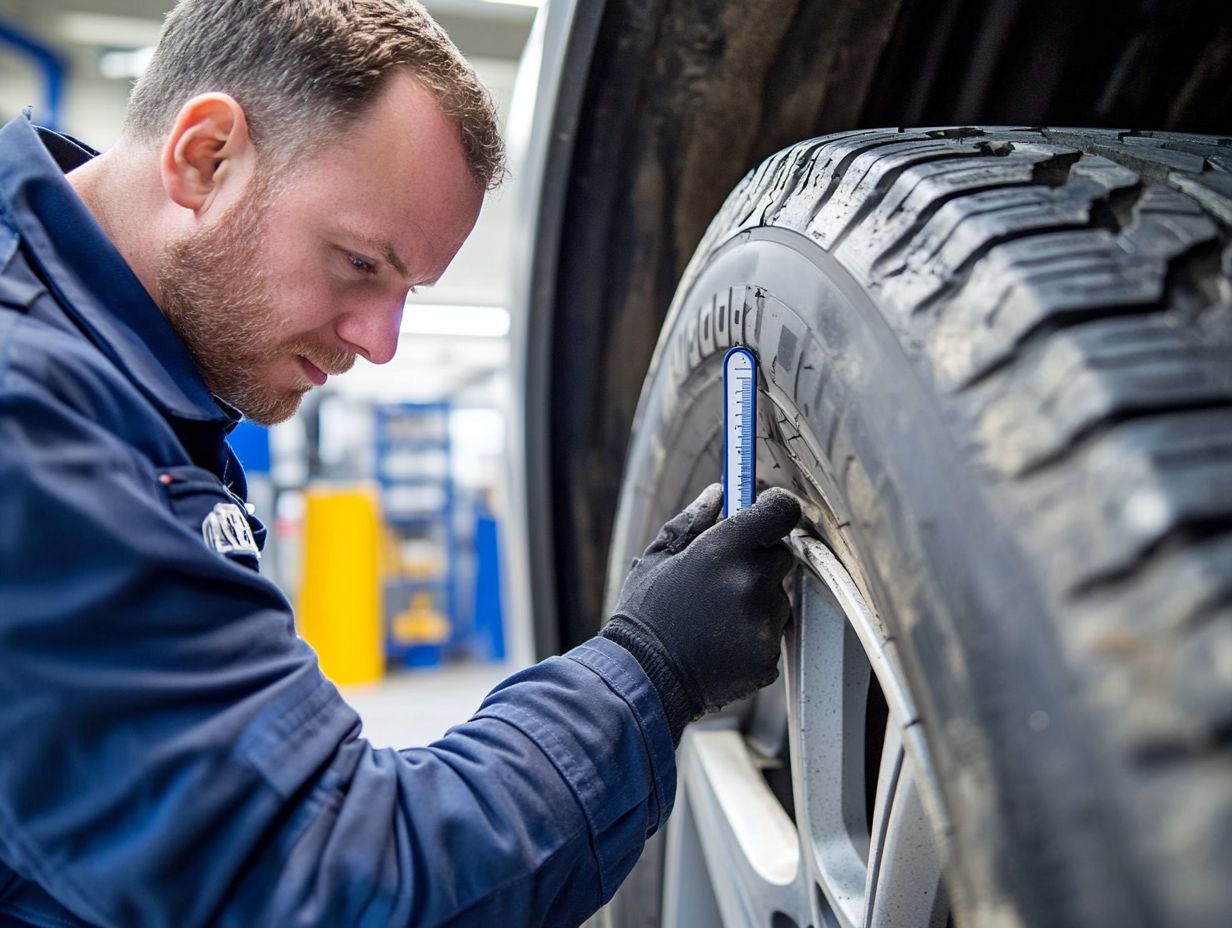 Illustration showing how to check tire pressure.