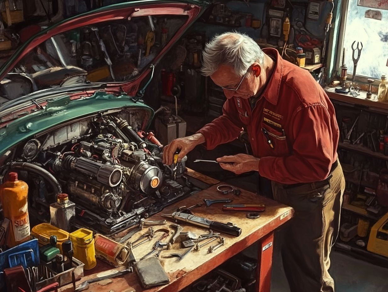 Visual inspection of spark plugs showing dark deposits.