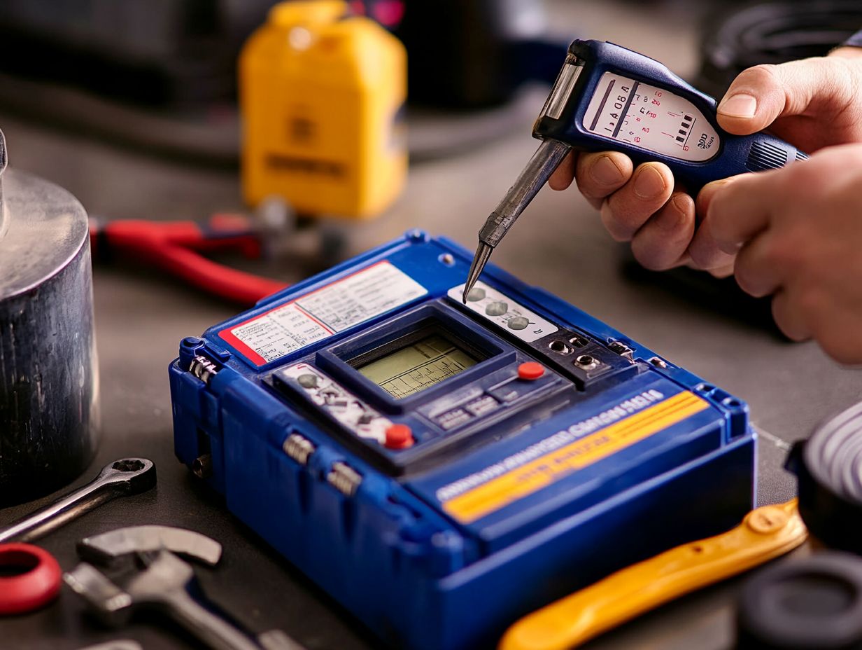 A person jumpstarting a car battery.