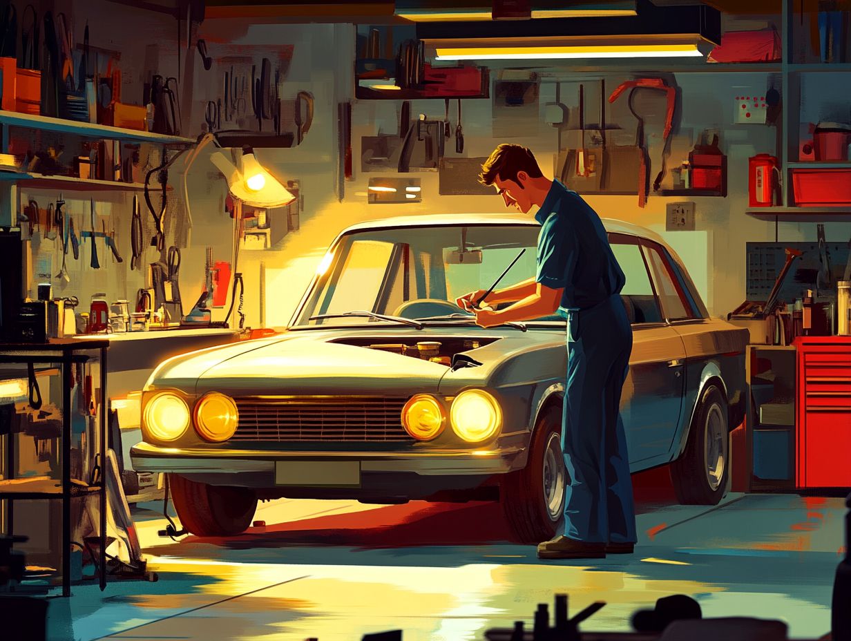 Mechanic checking vehicle fluids during a road trip preparation