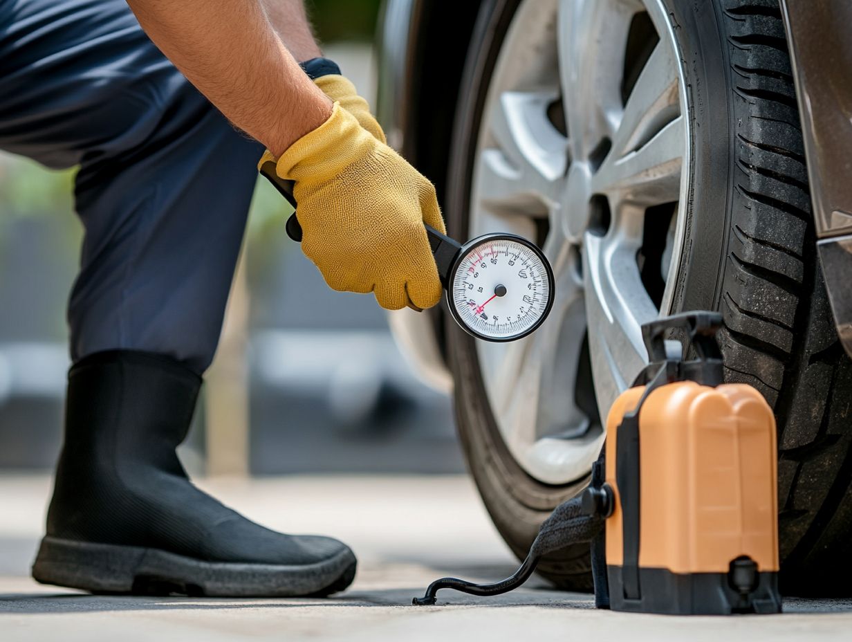 Diagram showing essential tools for tire inflation