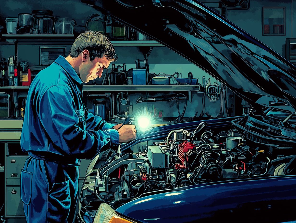 A mechanic inspecting a used car