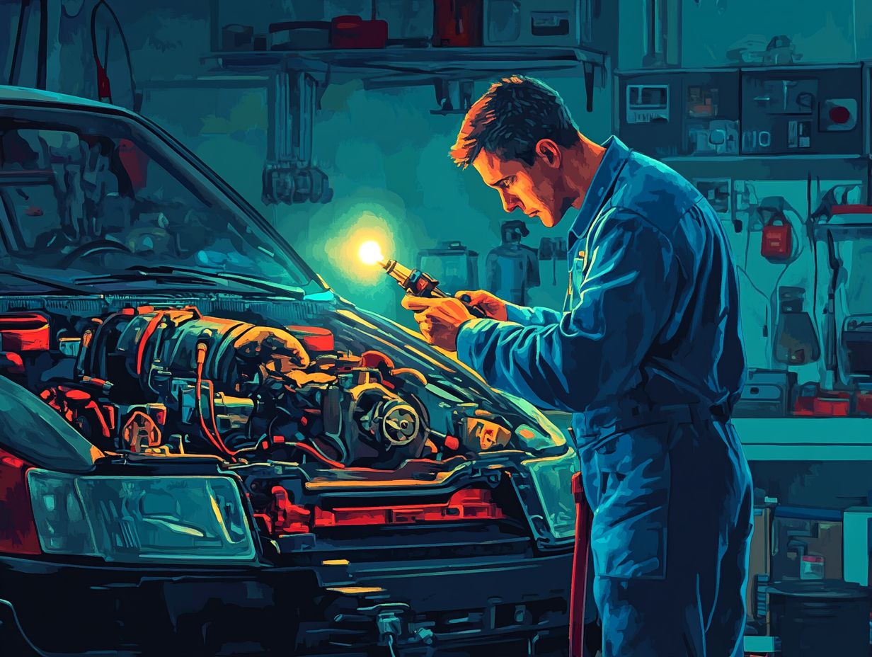 A mechanic examining a used car for potential issues