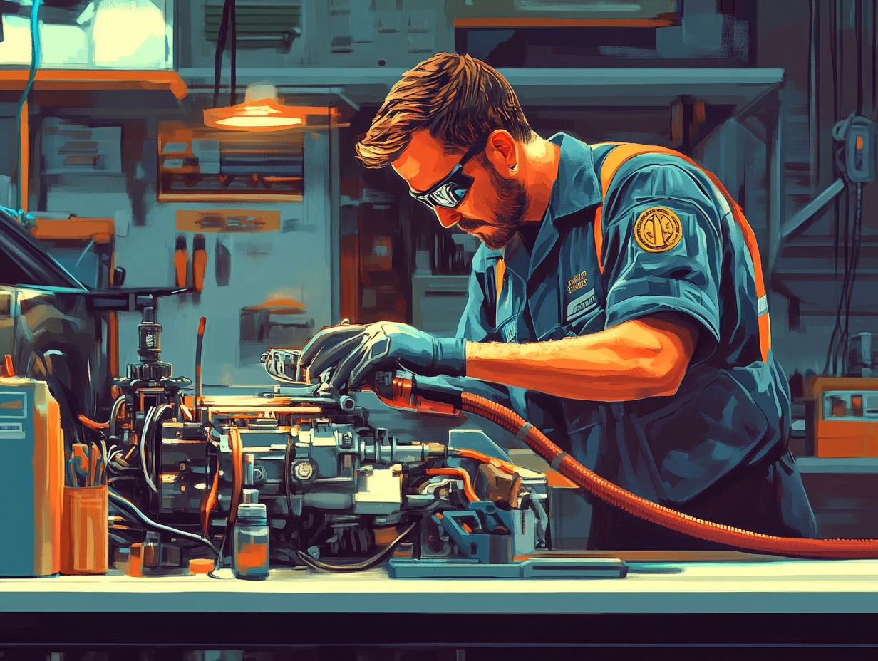 Illustration showing steps for repairing a leaky radiator in a vehicle