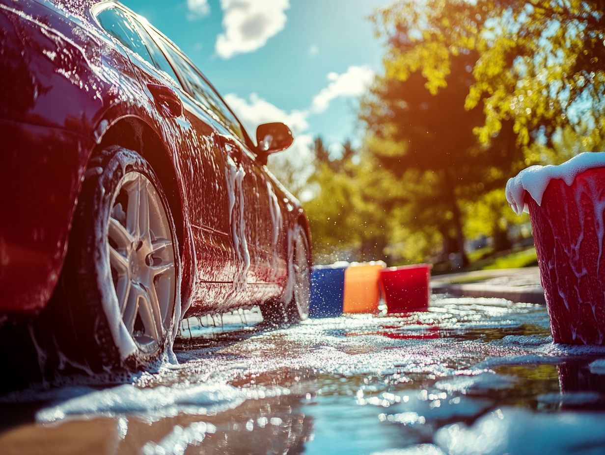 Visual guide on tips for hand washing a car.