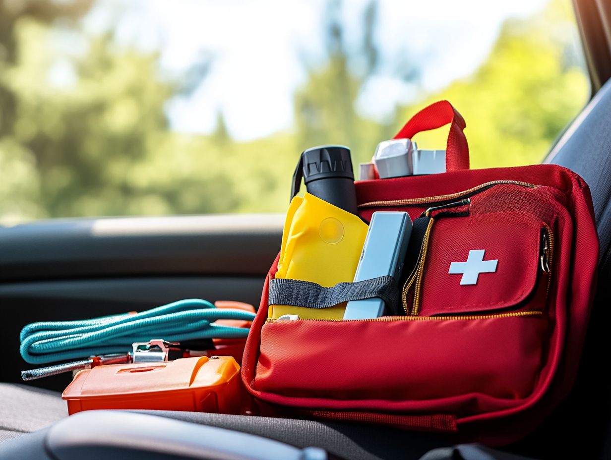 An infographic of essential items for a car emergency kit.