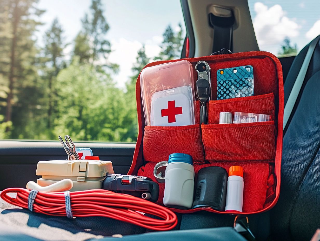 Image of essential non-perishable snacks and water for a car emergency kit